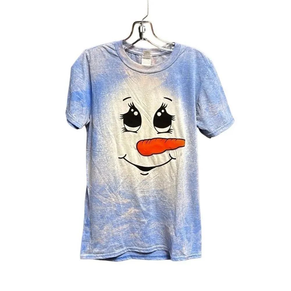 Blue Bleached Snowman Gildan Short Sleeve Tshirt Size Small NEW